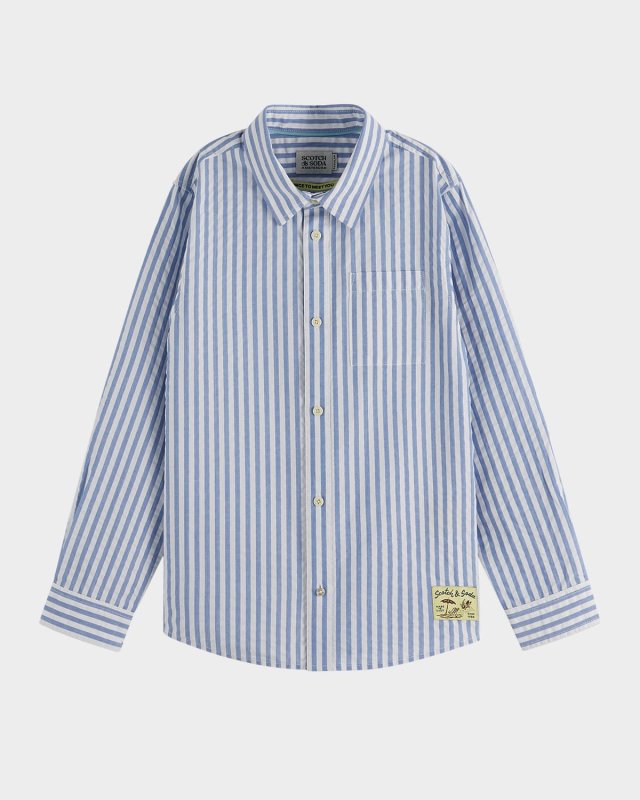 Boy's Striped Seersucker Long-Sleeve Shirt, Size 4-12